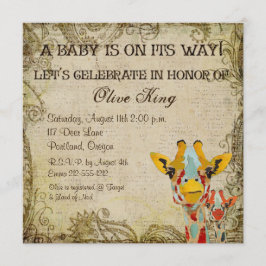 Giraffes in Shabby Baby shower Kaart