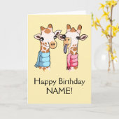 Giraffes in sjaals Tekenen Verjaardag Kaart Sjablo (Gele Bloem)
