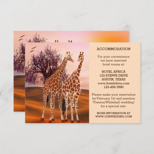 Giraffes Kaart voor een bruiloft of accommodatie (Voorkant / Achterkant)