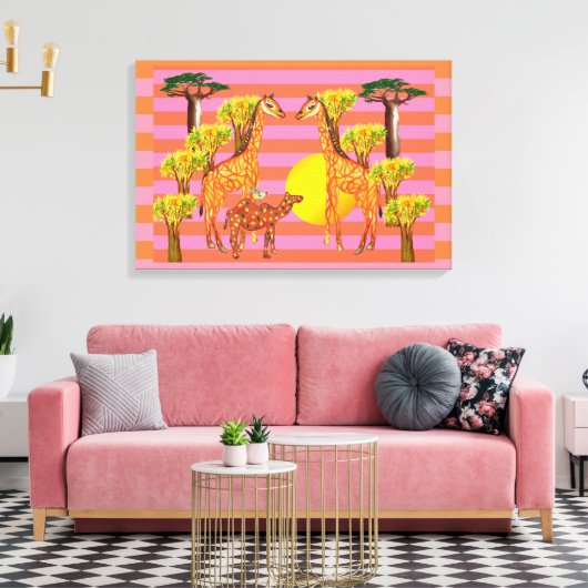 Giraffes, kameel en een vogeldoek canvas afdruk (Insitu (Woonkamer))