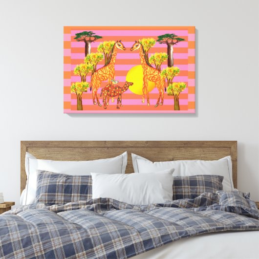 Giraffes, kameel en een vogeldoek canvas afdruk (Insitu (Slaapkamer))
