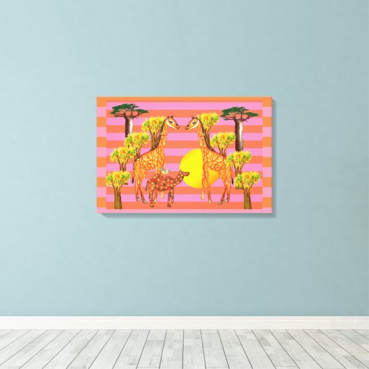 Giraffes, kameel en een vogeldoek canvas afdruk (Insitu (Houten vloer))