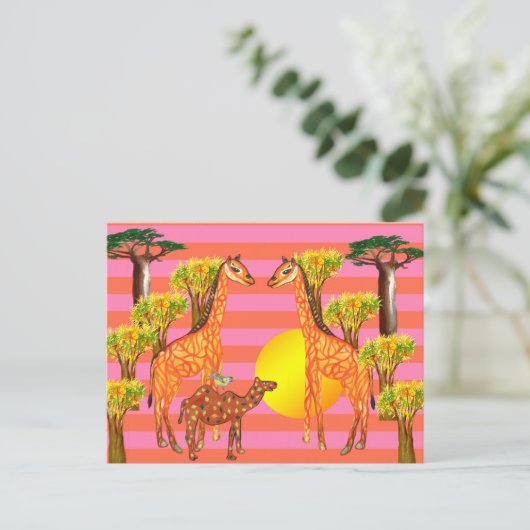 Giraffes, kameel, vogeltekening Briefkaart (Staand voorkant)