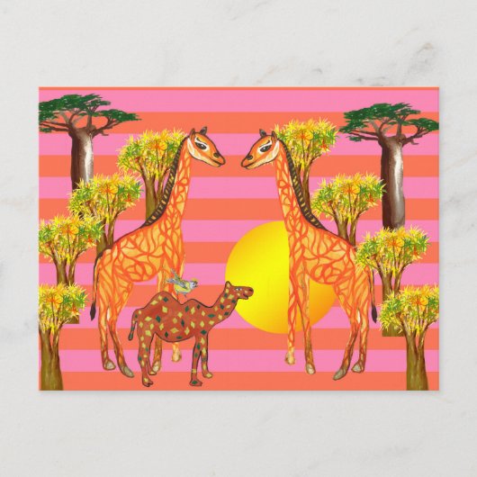 Giraffes, kameel, vogeltekening Briefkaart (Voorkant)