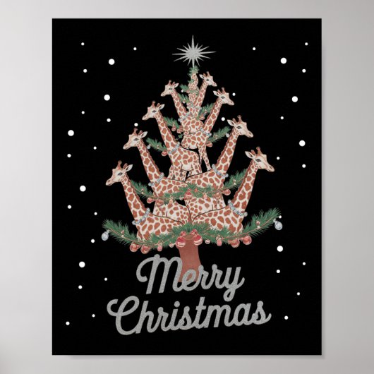 Giraffes Kerstboom Giraffe Kerstboom Merry Ch Poster (Voorkant)