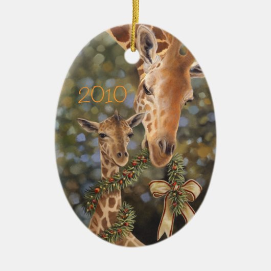 Giraffes kerstversiering keramisch ornament (Voorkant)