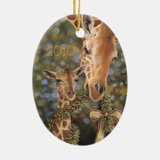 Giraffes kerstversiering keramisch ornament (Achterkant)