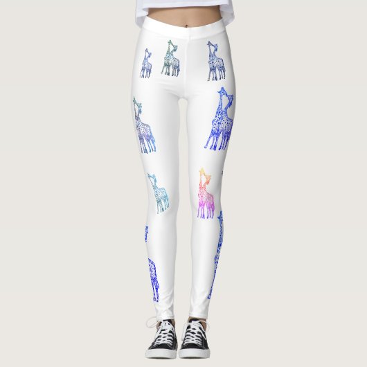 Giraffes Kus, Grappig Kleurrijke Custom Leggings (Voorkant)
