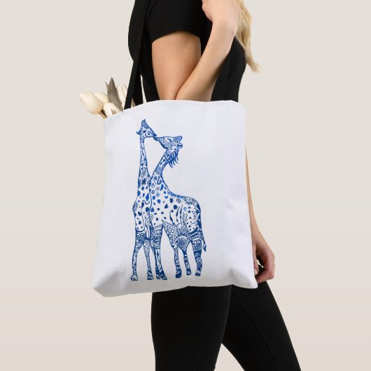 Giraffes kus tekening all-over-print Canvas tas (Dichtbij)