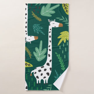 Giraffes, leaves, hand drawn backdrop. Colorful se Badhanddoek