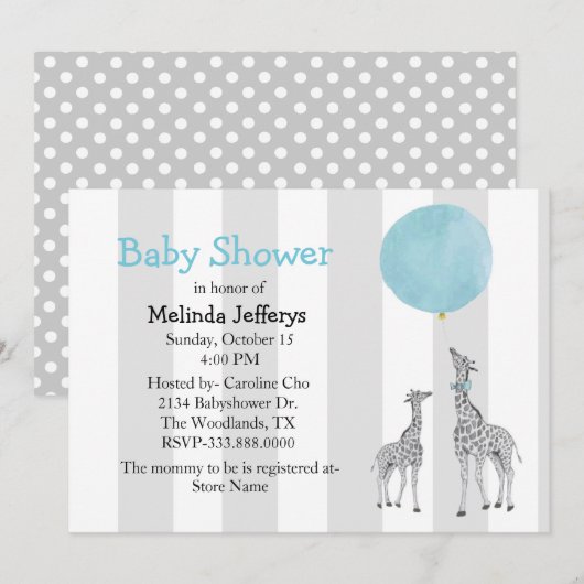 Giraffes met Balloon Baby shower Invitation Kaart (Voorkant / Achterkant)