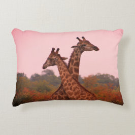 Giraffes met een roze lucht accent kussen