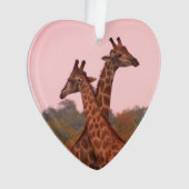 Giraffes met een roze lucht ornament (voorkant)