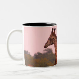 Giraffes met een roze lucht tweekleurige koffiemok