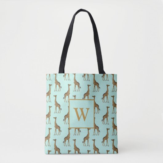 Giraffes Monogram Initiaal Tote Bag (Voorkant)