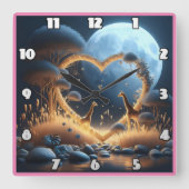 Giraffes omarmen liefde onder een maanverlichte lu vierkante klok (Voorkant)