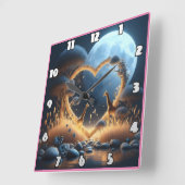 Giraffes omarmen liefde onder een maanverlichte lu vierkante klok (Hoek)