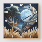 Giraffes omarmen maanverlichte kusten in de schoon vierkante klok (Voorkant)