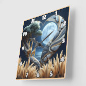 Giraffes omarmen maanverlichte kusten in de schoon vierkante klok (Hoek)