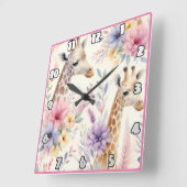 Giraffes omringd door bloeiende planten in Afrika Vierkante Klok (Hoek)