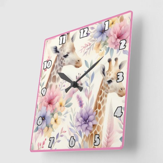 Giraffes omringd door bloeiende planten in Afrika Vierkante Klok (Hoek)