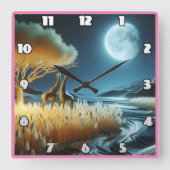 Giraffes onder de maanverlichte Afrikaanse nacht Vierkante Klok (Voorkant)