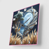 Giraffes onder de volle maan aan de kust vierkante klok (Hoek)