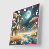 Giraffes onder de volle maan van Afrika Vierkante Klok (Hoek)