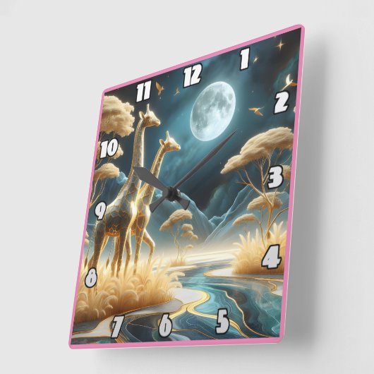 Giraffes onder de volle maan van Afrika Vierkante Klok (Hoek)