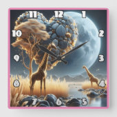 Giraffes onder een maanverlichte lucht in de savan vierkante klok (Voorkant)