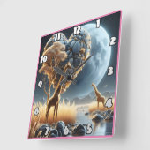 Giraffes onder een maanverlichte lucht in de savan vierkante klok (Hoek)