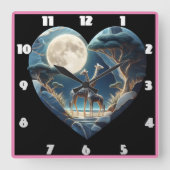 Giraffes onder een maanverlichte lucht vierkante klok (Voorkant)