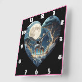 Giraffes onder een maanverlichte lucht vierkante klok (Hoek)