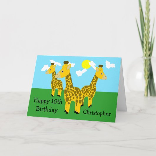 Giraffes Ontwerp Gepersonaliseerde 10e Verjaardag  Kaart (Voorkant)