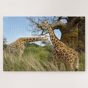 Giraffes op afrikaans veld door bomen legpuzzel