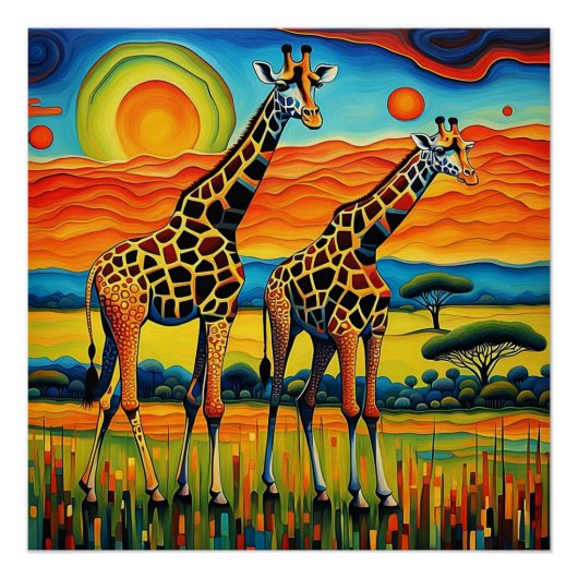 Giraffes op de Savannah Perfect Poster (Voorkant)