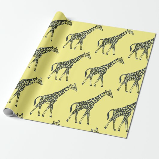 Giraffes op Geel Cadeaupapier (Uitgerold)