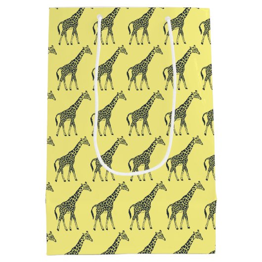 Giraffes op Geel Medium Cadeauzakje (Achterkant)