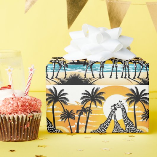Giraffes op het strand cadeaupapier (Verjaardagsfeest)