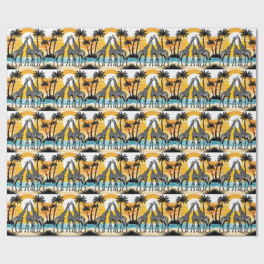 Giraffes op het strand cadeaupapier (Vlak)