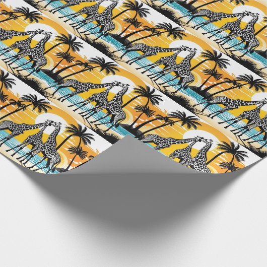 Giraffes op het strand cadeaupapier (Hoek)