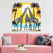 Giraffes op het strand canvas afdruk (Insitu (Woonkamer))