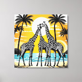 Giraffes op het strand canvas afdruk (Voorkant)
