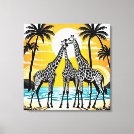 Giraffes op het strand canvas afdruk