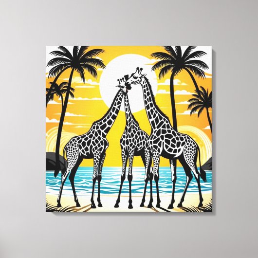Giraffes op het strand canvas afdruk (Voorkant)