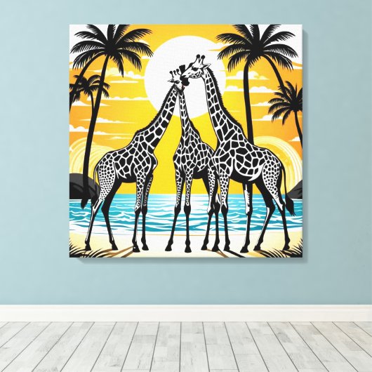 Giraffes op het strand canvas afdruk (Insitu (Houten vloer))
