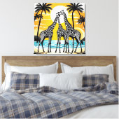Giraffes op het strand canvas afdruk (Insitu (Slaapkamer))