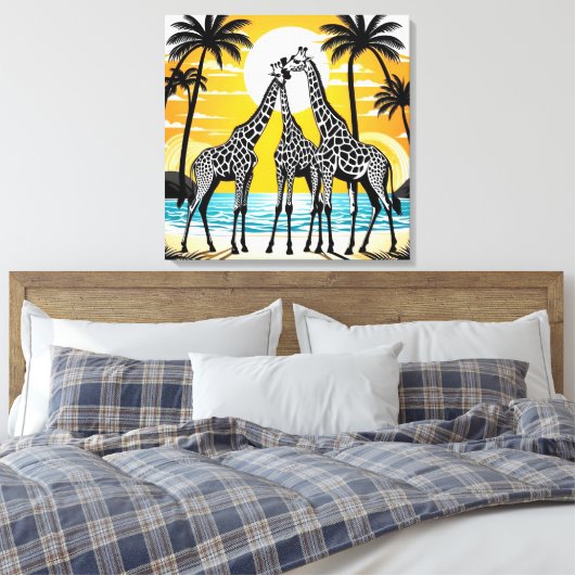 Giraffes op het strand canvas afdruk (Insitu (Slaapkamer))