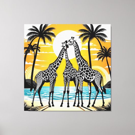 Giraffes op het strand canvas afdruk (Voorkant)