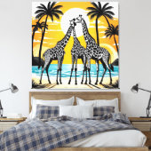Giraffes op het strand canvas afdruk (Insitu (Slaapkamer))
